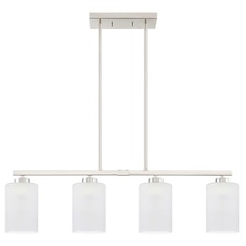RAINLIGHTING 4 Light Linear Indoor Hanging Kitchen Island Light Brushed Nickel Finish Fixture,Modern 4.4" Frosted Glass Chandeliers Shade for Bar Dining Room Kitchen Island Over Sink