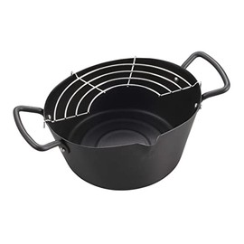 Captain Stag UW-2037 Tempura Pot, Frying Food, 2 Hands, Mini Oval Deep Fry Pot, Iron, Silicone Treatment, With Net, Capacity 3.6 fl oz (1.4 L), Black