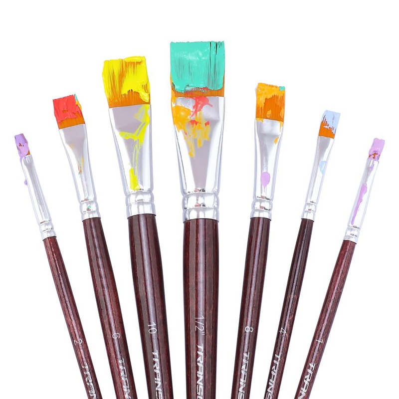 Transon Flat Paint Brush Set 7pcs for Acrylic Watercolor Gouache