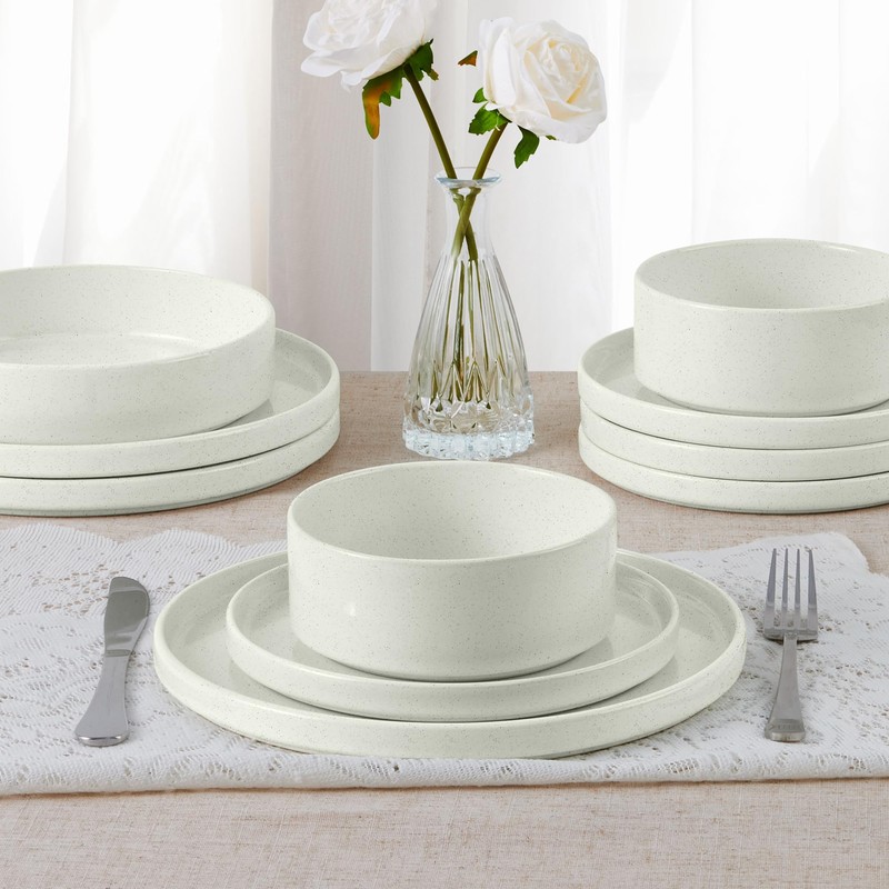 E-far Dinnerware Sets for 8, 24-Piece Stoneware Plates and Bowls
