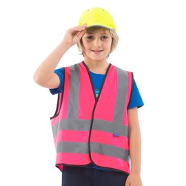 AYKRM Pink Childs high vis vest KIDS high vis Reflective Safety Vest High Visibility child 6-9Y hi vis vest high vis Waistcoat