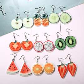 VEINTI+1 Trendy Statement Creative Funny Lifelike Fruits Orange Tomato Watermelon earrings Acrylic Earrings for Women (9)