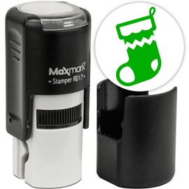 MaxMark Round Self Inking Holiday Stamp - Green Ink - Sock