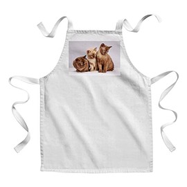 Fabulous Children's Kitchen Apron - Painting Bebe Chats Siam Persian Longhair Kitten Trio Cute - Premium Quality, White