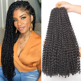 Xtrend 18 Inch Black Passion Twist Hair 7 Packs 18 Strands/Pack Water Wave Bohemian Crochet Braids Hair for Butterfly Locs Crochet Hair Long Passion Twist Synthetic Braiding Hair Extensions 2#
