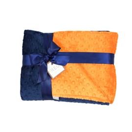 MEG Original Navy Blue & Orange Minky Dot Baby Boy/Toddler Crib Blanket 6788