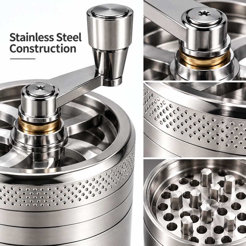 Manual Stainless Steel Spice Grinder for Peppercorns & Rock Salt