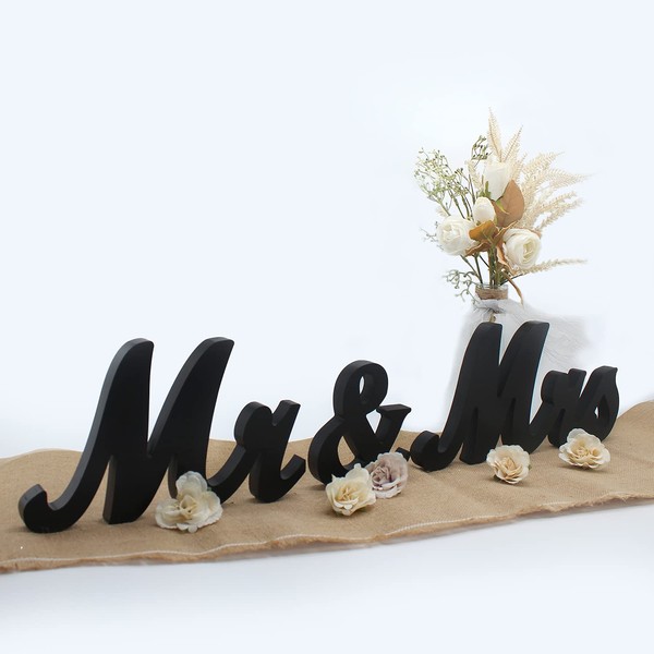 Mr Mrs Sign for Wedding Table, Mr and Mrs Wooden Letters,Large Mr. & Mrs.Party Decoration Items,Head Table Wedding Wood Letter, Anniversary Party Valentine's Day Vintage Decor,Black