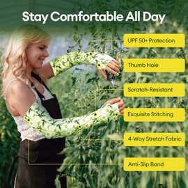 Maygrove Gardening Sleeves Arm Protection for Women, Anti-Slip UV Protection Garden Sleeves for Women Thorn Proof, Farmers Defense Sleeve Cooling Garden Arm Cover for Outdoor Gardening, L, 1 Pair