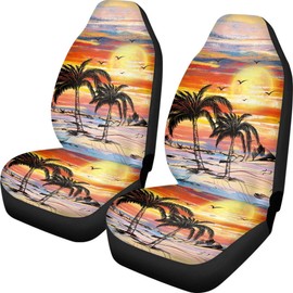 Quelytytrip Sunset Palm Trees Print Car Seat Cover,Hawaiian Style Front Seat Covers 2 Pack,Universal Fit for Most Vehicle,SUV