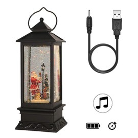 DRomance Santa Music Snow Globe Lantern with Timer Battery Operated & USB Powered Lighted Singing Snow Globe Lamp Spinning Water Swirling Glitters Christmas Decor 4" x 4" x 12"