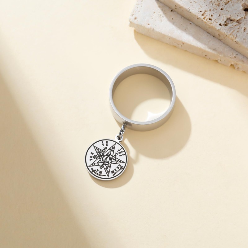 Tetragrammaton Pentagram Ring for Men Women Stainless Steel Sacred Geometry
