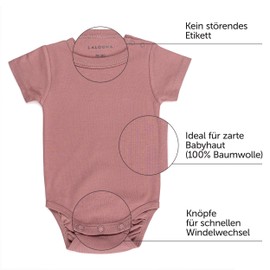LaLoona Short-Sleeved Bodysuit, Pack of 3, Baby Short-Sleeved Bodysuits Made of Cotton, Oeko-Tex Standard 100 Tested, rose