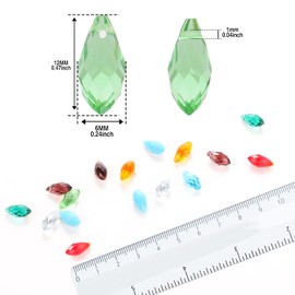 UHOMENY 100 Pcs Teardrop Crystal Beads Mixed Colors Glass Beads Crystal Prism Lustered Drop Spacer Loose Beads Water drop Shape Top Drilled for Jewelry Craft Making Pendants, with Box and Elastic Rope
