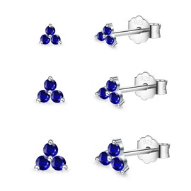 JOPLY Silver Stud Earrings for Women, 3 Pairs 925 Sterling Silver Stud Earrings Set, Silver Flower Blue Cubic Zirconia Stud Earrings, Tiny Small Sleeper Cartilage Studs for Men Girls Kids, 3/4/5mm