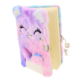 SUPVOX Adorable Plush Diary with Lock Cartoon Cat Design Writing Notebook for Plans Memories Soft Fluffy Cover for Little Princesses