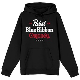 Bioworld Pabst Blue Ribbon 1844 Original Beer Text Logo Long Sleeve Adult Black Hooded Sweatshirt-4XL