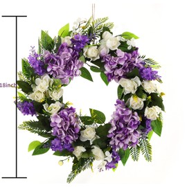 Summer Wreaths for Front Door Green Plant Purple Hydrangea Weaths 18 inch on Grapevine Base, Perfect for Spring Wreaths Outdoor,Indoor and Farmhouse Decoration