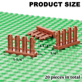 HIMIRICH Fence Building Block Set, 20 Pieces Toy Fence Accessories for Garden Trees/Flowers/Farm Animals, Compatible with Classic Bricks (Brown)