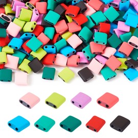 Fashewelry 180pcs 2 Hole Seed Beads Square Beads Hematite Multi-Strand Links Stone Tila Beads for DIY Healing Jewelry Bracelet Necklace Earring Making