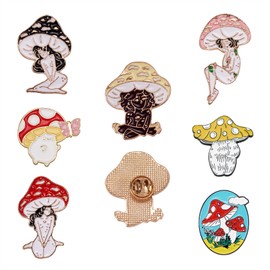 Ornaland 7 Pcs 7 Styles Mushroom Enamel Pin Set Cartoon Mushroom Label Brooches Accessory for Jackets Backpacks Badges Hats Bags, Light Gold