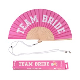 Fisura – Ventaglio in legno con messaggio “team bride”. Accessorio perfetto per matrimoni e addii al nubilato, ventaglio portatile colorato con gancio incluso. Dimensioni: 42,5 x 23 cm