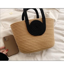 Woven Bag for Women Vibrant Cotton Rope Handbag Chic Large Tote for Women, Stylish Carryall & Shoulder Bag, Khakicolorwithcreamhandle, Large