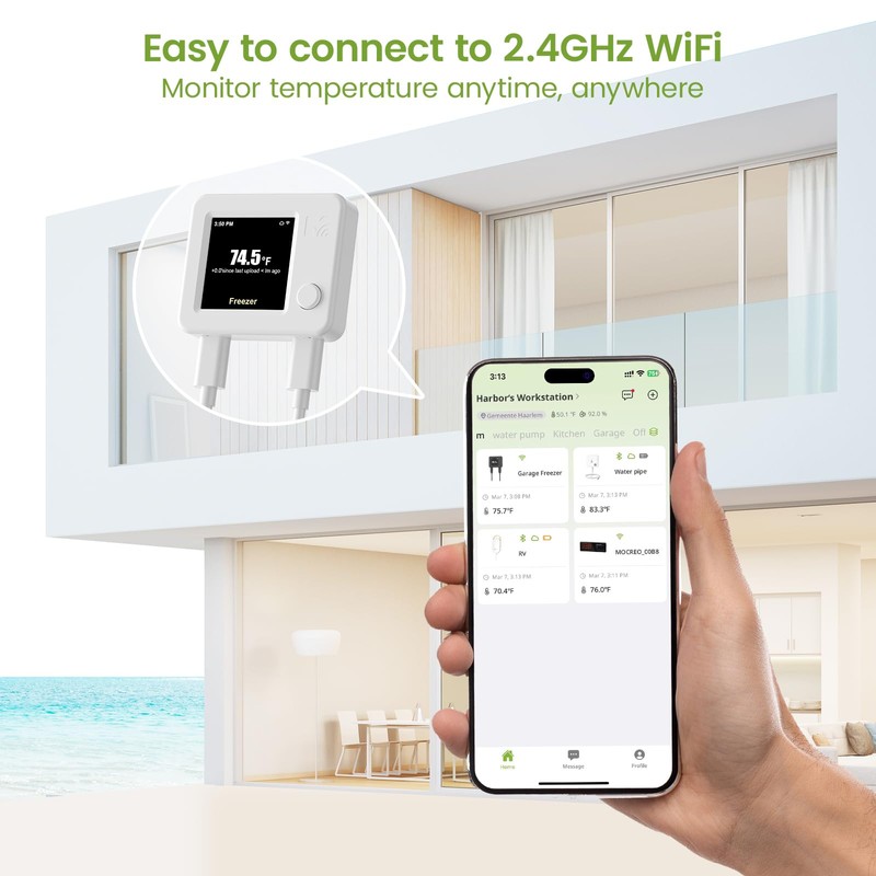 MOCREO WiFi Refrigerator Thermometer with Freezer Alarm, Digital Freezer Thermometer