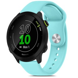 Vancle for Garmin Forerunner 55/165/245 Band, 20mm Soft Silicone Sport Replacement Strap (Light Blue)