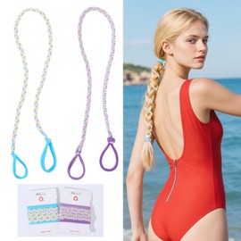 KFHENSOMR 2 Pcs Sport Hair Ties for Women Elastic Hair Ties Pony Tails No Tangle Spiral Tie Damage-Free Pony Tail Wraps for Thick Fine Hairs Gym Braided Swimming Beach Sports 28Inch Length Blue Purple