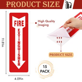 Fire Extinguisher Signs, 15 Pack 4x12 Inch Fire Extinguisher Signs for Home Business, Strong Self Adhesive Safety Sticker Signs, UV Protected, Weather, Indoor & Outdoor