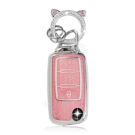 ZVRSUA Car Key Protective Case Fits VW, Car Key Case 3 Buttons Compatible with VW Caddy Jetta Bora Beetle Golf Polo Passat Scirocco Sharan Touran Tiguan T5 Skoda Seat Ibiza Leon (Pink)