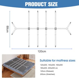 LUXECOVE Adjustable Bed Sheet Tensioner with 12 Fixed Metal Clips, Bed Sheet Tensioners, Mattress Straps, Practical and Comfortable, Suitable for Anti-Wrinkle Bed Sheets, Mattresses