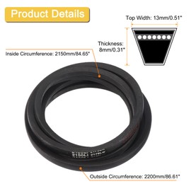sourcing map A84 1/2 Classic Wrapped V-Belt, 87" Outside Circumference Wrapped Industrial Rubber V-Belt A Profile V-Belt for Industrial Machinery Equipment, Black