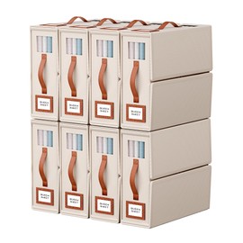 Goffing Foldable Bed Sheet Organizer for Easy Storage and Organization, 8-Pack Sheet Organizers and Storage Box for Bedsheets, Towels, Pillows, Blankets, Duvets (Beige)