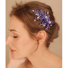 Xerling Blue Crystal Hair Clips for Brides Wedding Bridal Rhinestone Headpiece Sapphire Hair Accessories for Flower Girls Hair Jewelry (Blue)