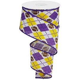VergentaStore | 2.5" Purple Yellow Argyle Football Ribbon RGA137623, Wired, 10yds, Canvas