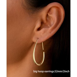 Ewrkbr Gold Earrings for Women, 14k Gold Plated Statement Big Hoop Earrings Lightweight Dangle Earrings for Women Trendy Hypoallergenic Large Gold Hoops Unique Fashion Womens Jewelry