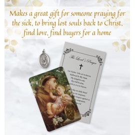 Trendzeen St Anthony Medal - with Laminated St Anthony Of Padua Prayer Card, The Lord's Prayer Card | Catholic Patron Saint Of Lost Things | Total 3 Items In Set