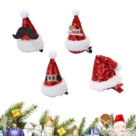 Christmas Hair Clips, Pack of 4 Mini Christmas Hat Hair Clips, Red Santa Hat Hair Clips, Santa Hat Hair Pins, Hair Accessories Christmas, Christmas Hair Accessories
