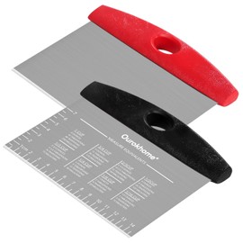 Ourokhome Dough Pastry Bench Cutter Scraper, Stainless Steel Pizza Cutter for Kitchen Baking, Dishwasher Safe, Anti-Wear Laser-Engraved Measuring Scale and Conversion Chart, 2 Pack, Black and Red