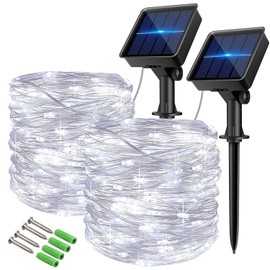 Vulisox Solar String Lights Outdoor, Fairy Lights Waterproof, 2 Pack Total 24M/ 80Ft 240LEDS / 8 Mode Copper Wire Solar Lights Outdoor Garden for Party, Trees, Camping, Decorations (Cold White)