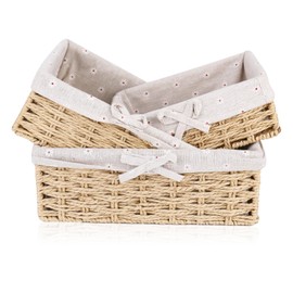 Bread Basket Set of 3 with Cotton Insert, Square Seagrass Bread Basket, Braided Basket, Storage Basket Made of Sturdy Metal Frame, Scandi Style Bread Basket, Decorative Basket Storage Basket