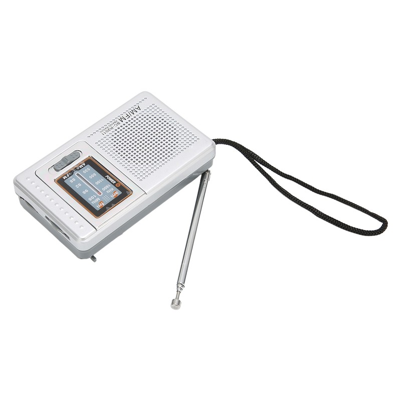 Portable Pocket Radio AM/FM Classic Elegant Design Silver Grey Battery