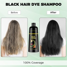 KAISASA Black Hair Dye Shampoo 3 in 1，Argan Natural Herbal Formula Hair Color Shampoo Covers Gray Hair for Women and Men (16.9 fl.oz Black)