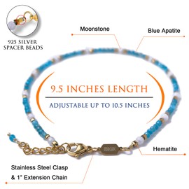 Morchic Adjustable Anklet for Women. Colorful Natural Gemstone Foot Chain Jewelry Summer Beach 2mm Tiny Beads 9.5", 9.5, 宝石, Amethyst