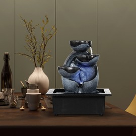WICHEMI Tabletop Fountain Waterfall Fountain Indoor Fountains Relaxation Water Feature Feng Shui Zen Meditation Desktop Fountain with LED Light for Home and Office Indoor Spaces Decor (Style 10)