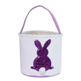 Joyesplay Easter Bunny Baskets, Canvas Bunny Eggs Hunt Basket Egg Bags with Handles, Easter GrassHandbag Rabbit Fluffy Tails Party Celebrate Carry Bucket for Easter (Violet)