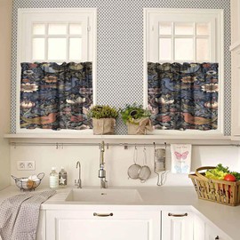 XBDDZSW William Morris Kitchen Valance Curtain,William Morris Retro Bird Elegant Animal Print Small Window Treatments for Kitchen Living Room Cafe Decor Rod Pocket Valances 54x18 & 27x24x2, 3 Panel