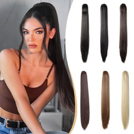 Benehair Claw Clip in Ponytail Hair Extensions, 26 Inches Long Straight Ponytail Extensions Claw Clip Hair Extensions Synthetic Hair Pieces for Women(Natural Brown, 170g)
